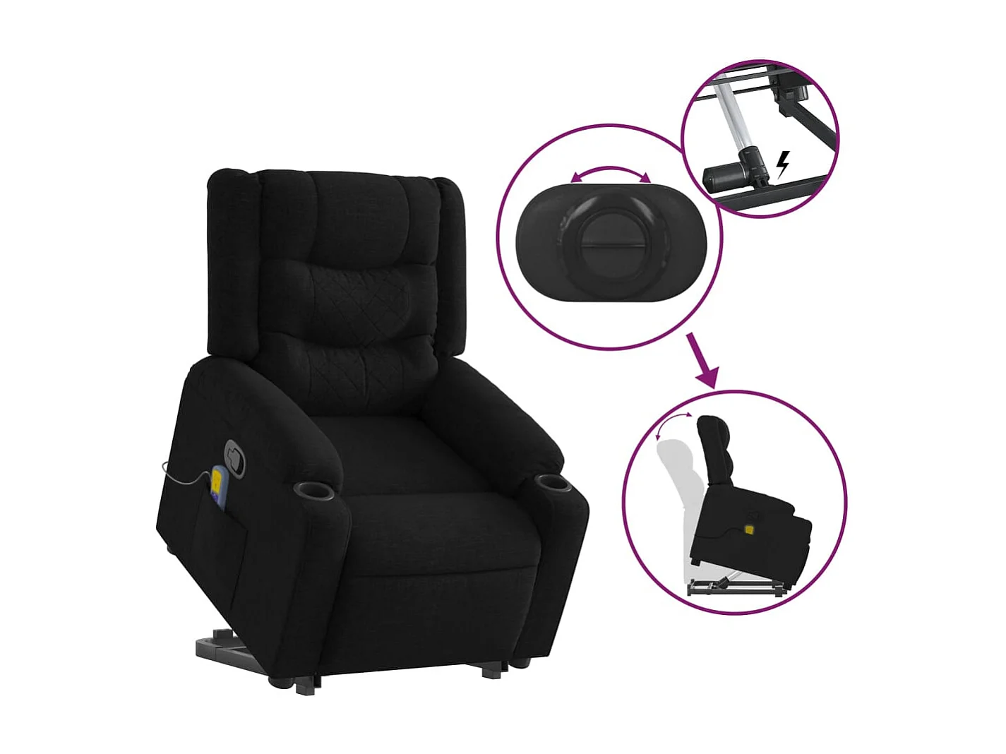 Sillón reclinable de masaje elevable tela negro