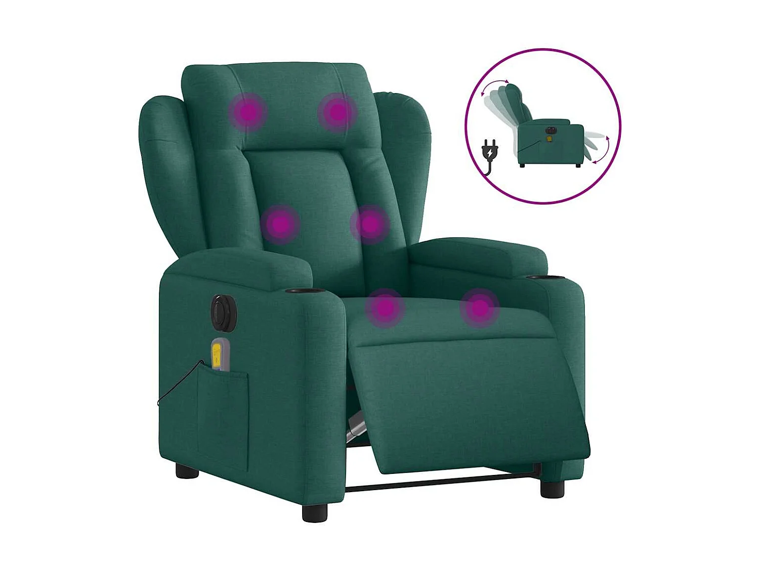 Fauteuil de massage inclinable électrique Vert foncé Tissu
