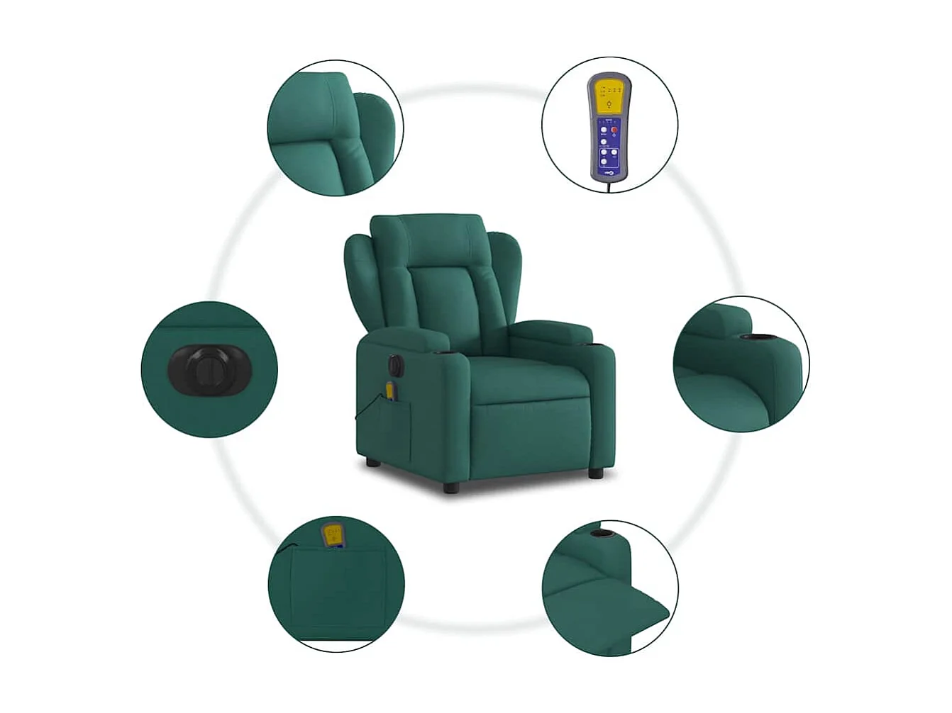 Fauteuil de massage inclinable électrique Vert foncé Tissu