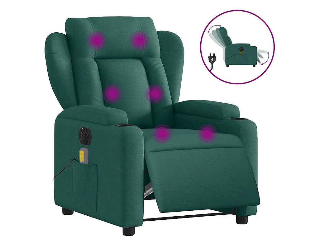 Fauteuil de massage inclinable électrique Vert foncé Tissu