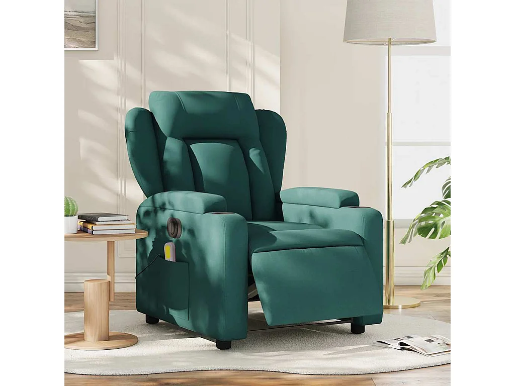 Fauteuil de massage inclinable électrique Vert foncé Tissu