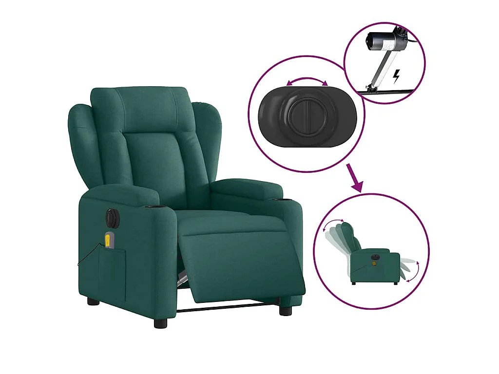Fauteuil de massage inclinable électrique Vert foncé Tissu