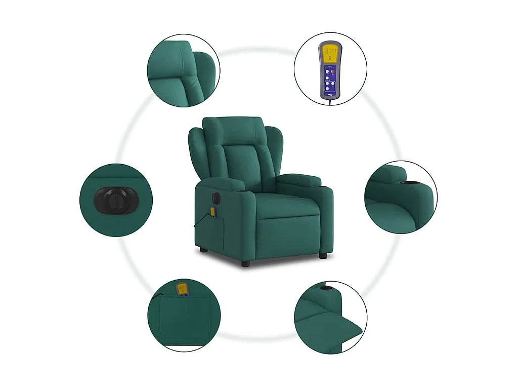 Fauteuil de massage inclinable électrique Vert foncé Tissu