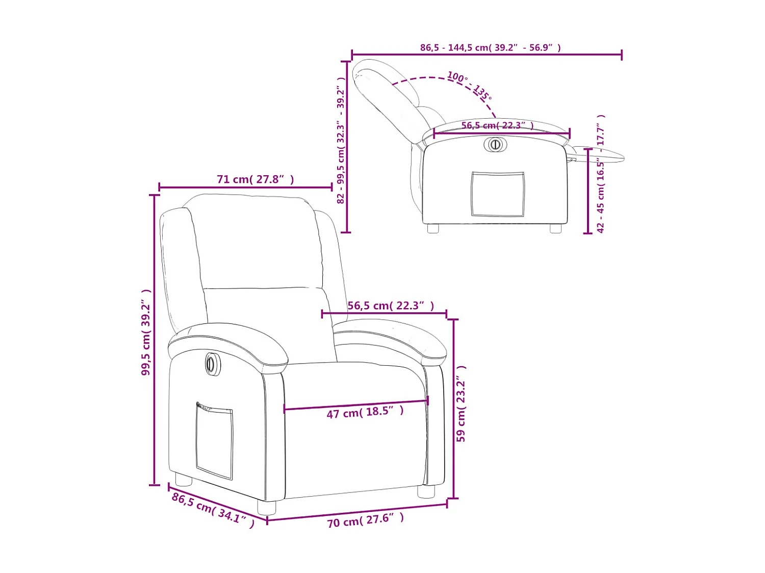 Fauteuil inclinable électrique Crème Similicuir