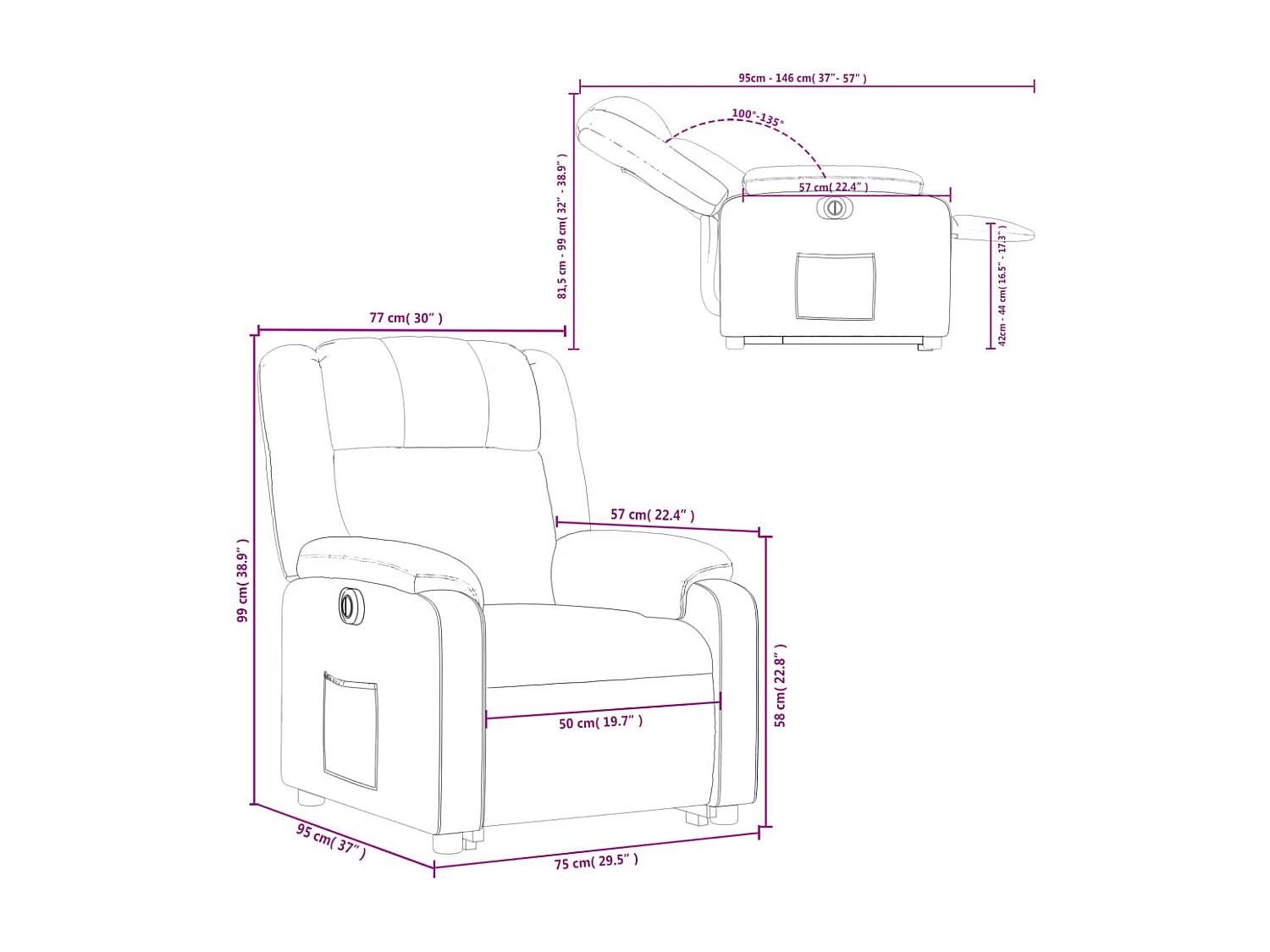 Sillón reclinable elevable eléctrico de cuero sintético crema