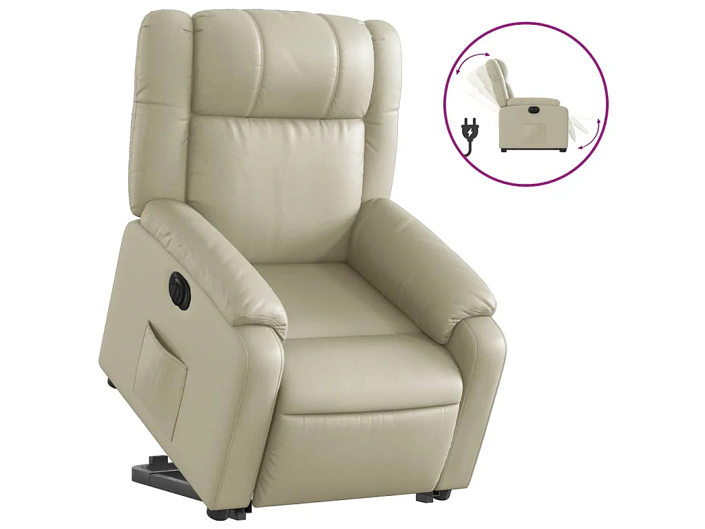 Sta-op-stoel elektrisch kunstleer crèmekleurig