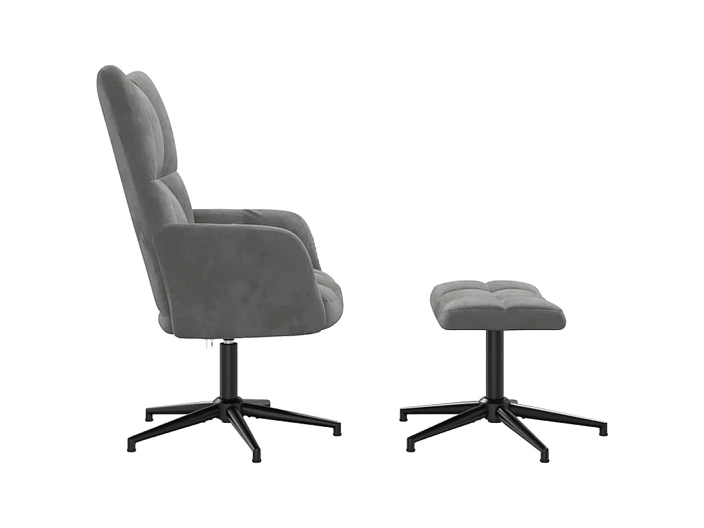 Chaise de relaxation avec tabouret Gris foncé Velours