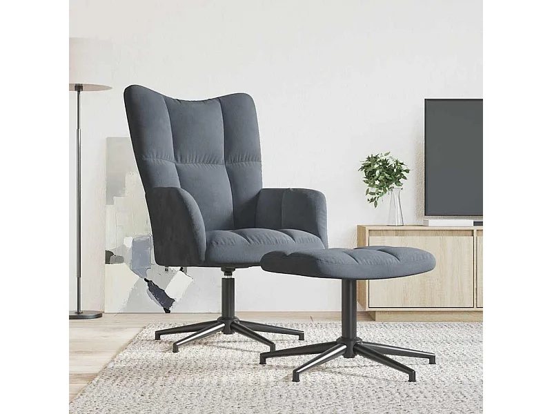 Sillón de relax con taburete terciopelo gris oscuro