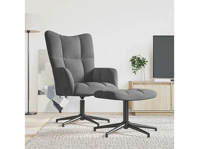 Relaxsessel mit Hocker Dunkelgrau Samt