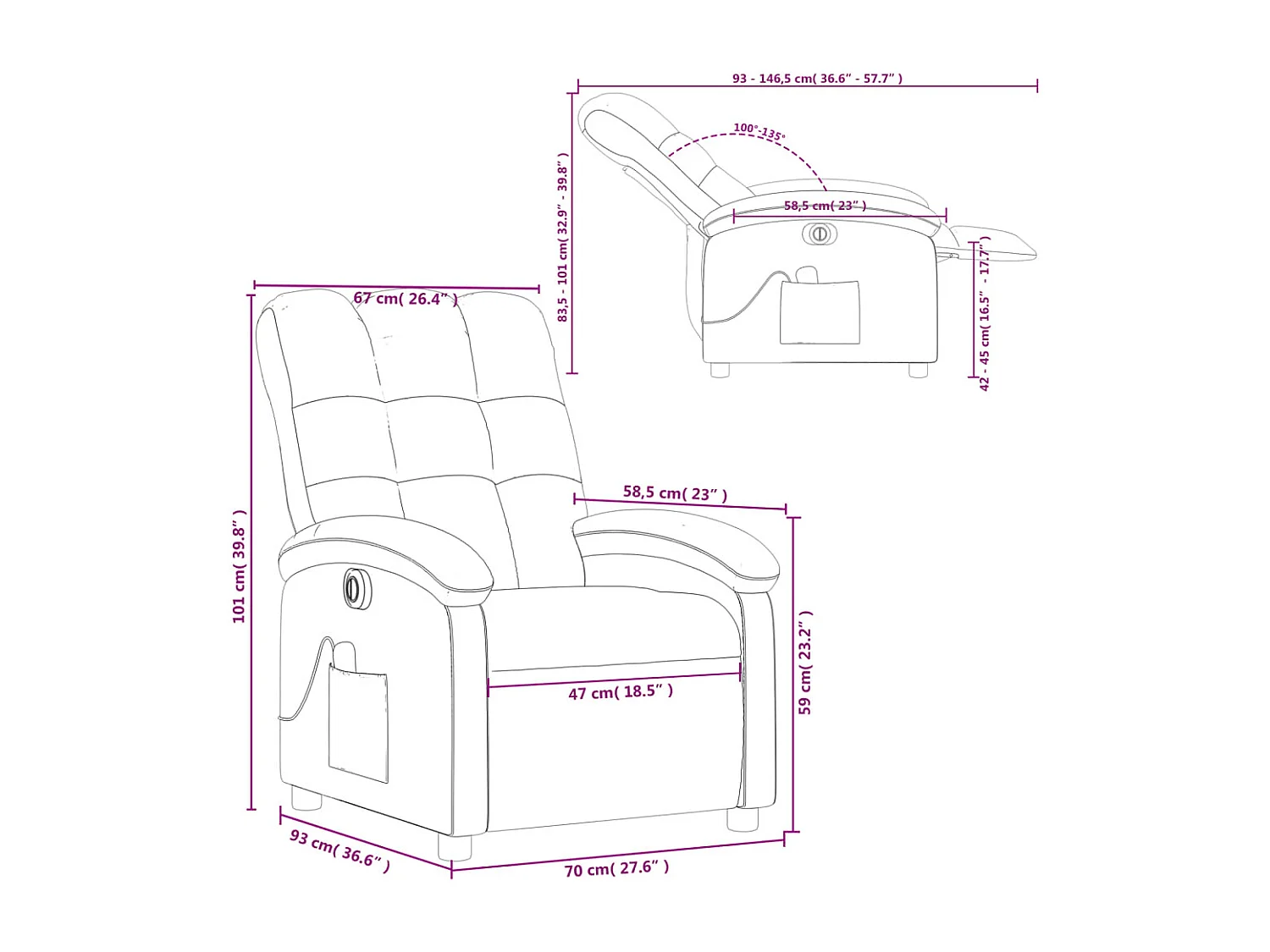 Sillón reclinable de masaje eléctrico tela gris taupe