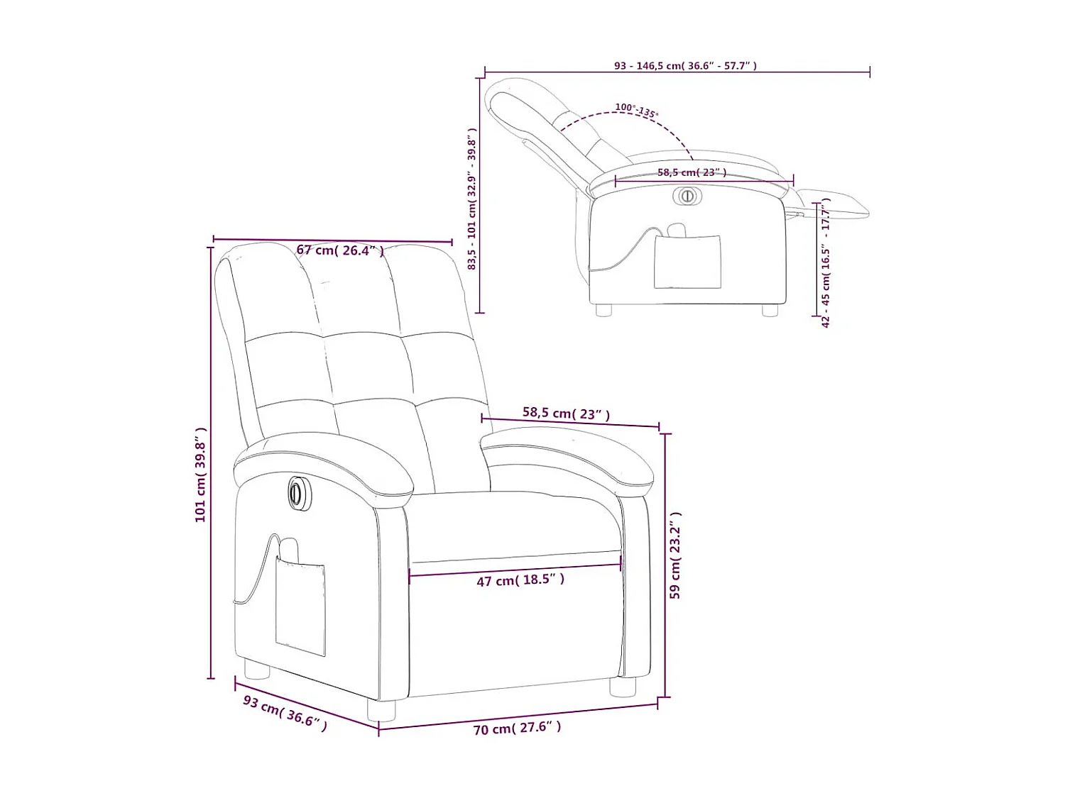 Fauteuil de massage inclinable électrique Taupe Tissu