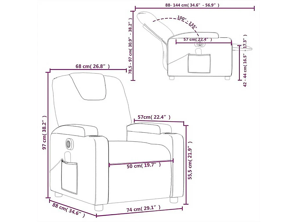 Sillón reclinable de masaje eléctrico tela gris taupe