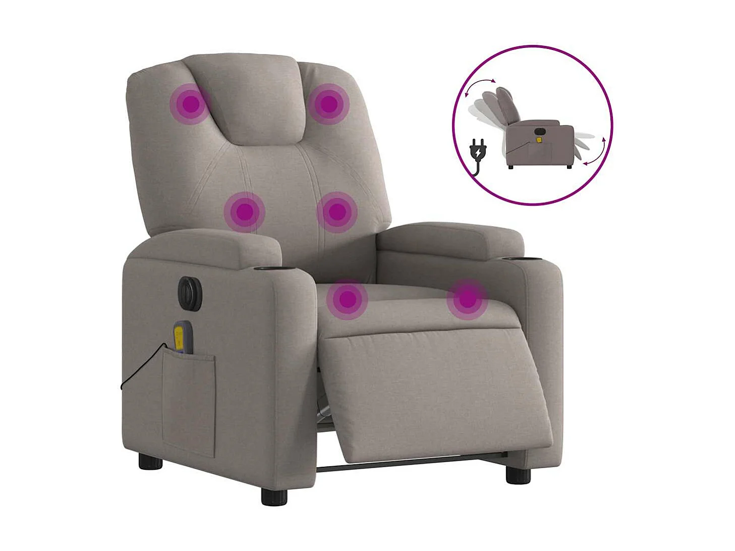 Fauteuil de massage inclinable électrique Taupe Tissu