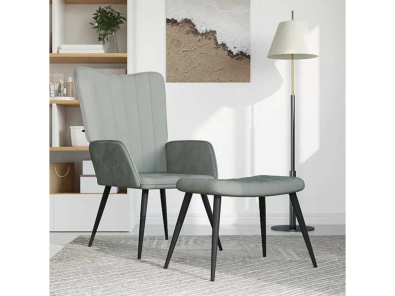 Chaise de relaxation avec repose-pied Gris clair Velours