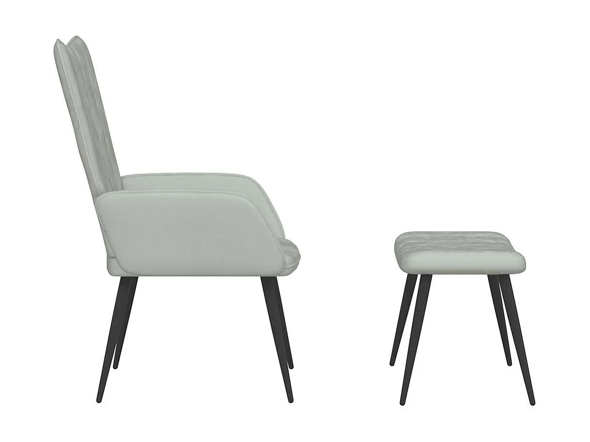 Poltrona Relax con Sgabello Grigio Chiaro in Velluto