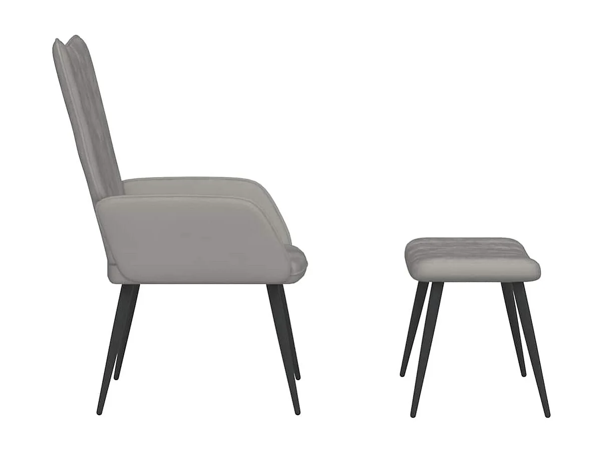 Chaise de relaxation avec repose-pied Gris clair Velours