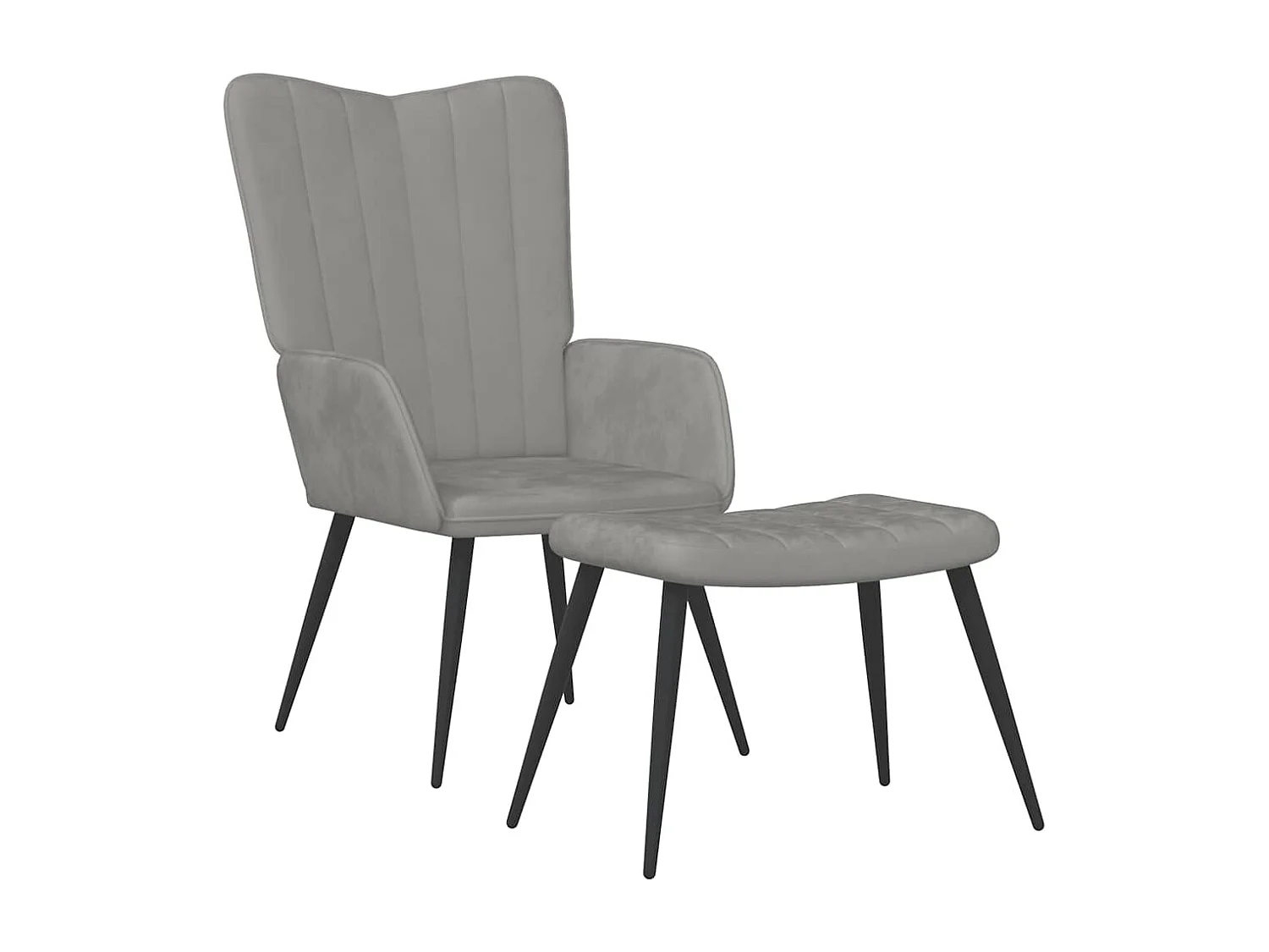 Chaise de relaxation avec repose-pied Gris clair Velours