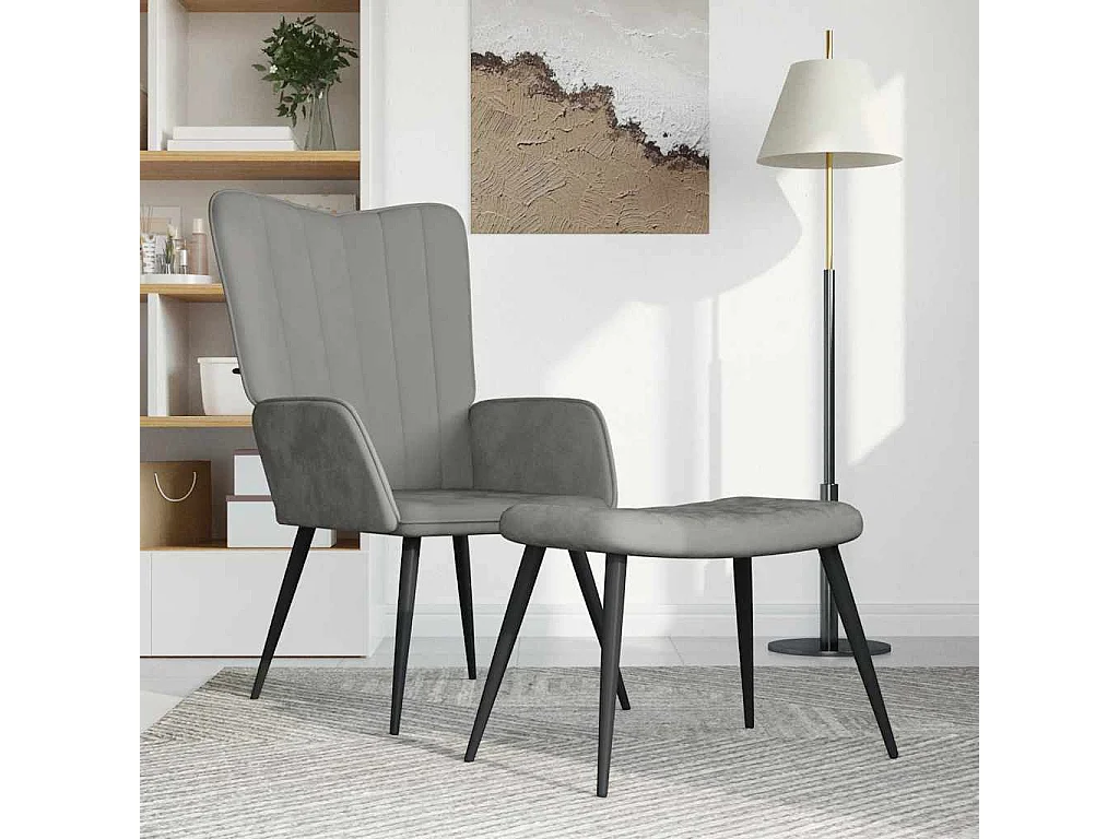 Chaise de relaxation avec repose-pied Gris clair Velours