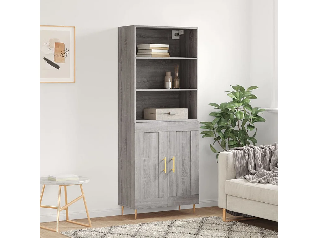 Highboard Grau Sonoma 69,5x34x180 cm Holzwerkstoff