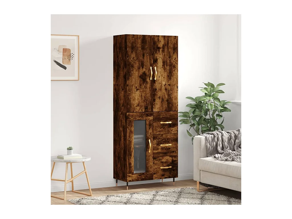 Buffet haut Chêne fumé 69,5x34x180 cm Bois d'ingénierie