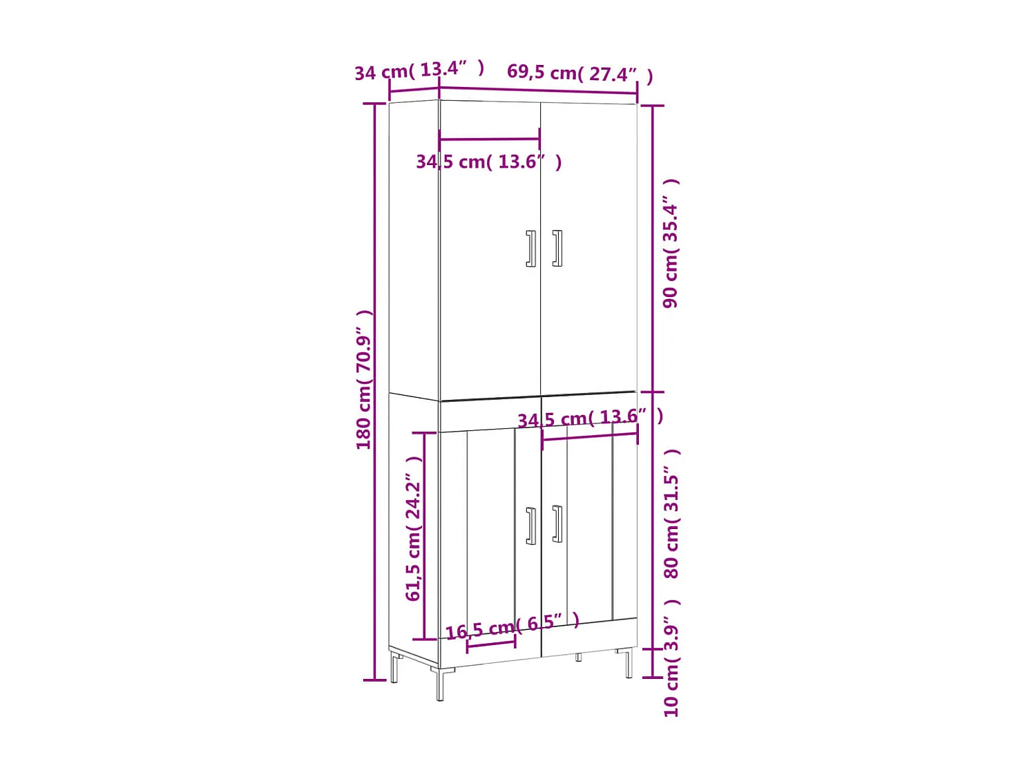 Buffet haut Chêne sonoma 69,5x34x180 cm Bois d'ingénierie