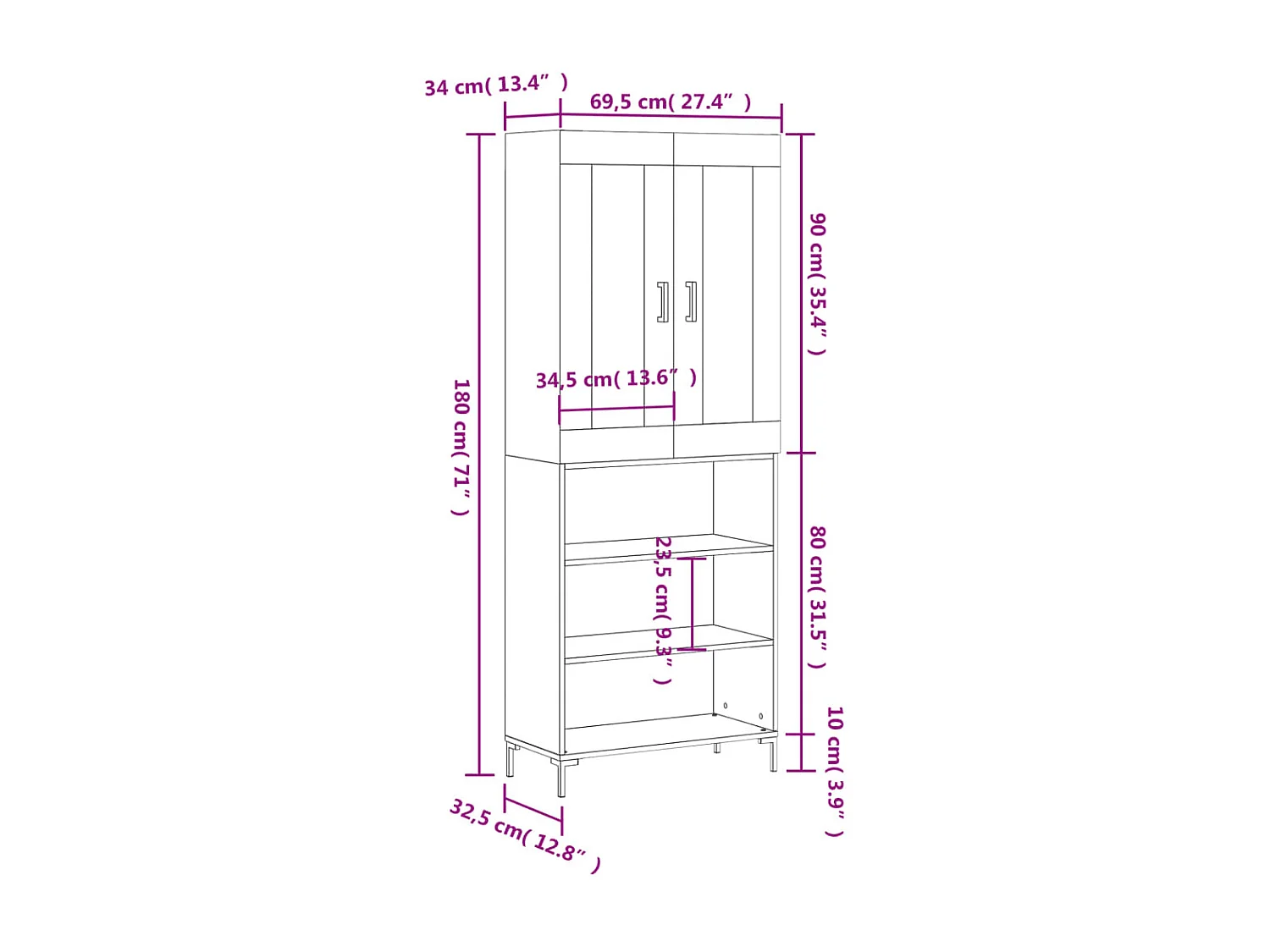 Buffet haut Chêne fumé 69,5x34x180 cm Bois d'ingénierie