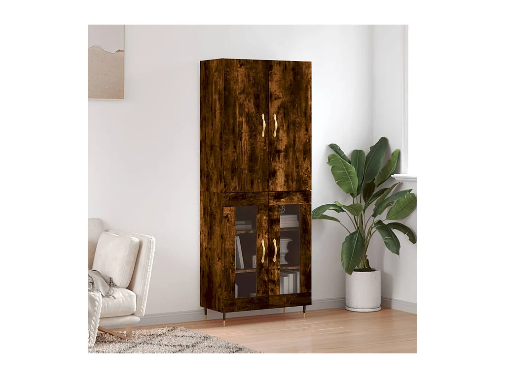 Buffet haut Chêne fumé 69,5x34x180 cm Bois d'ingénierie