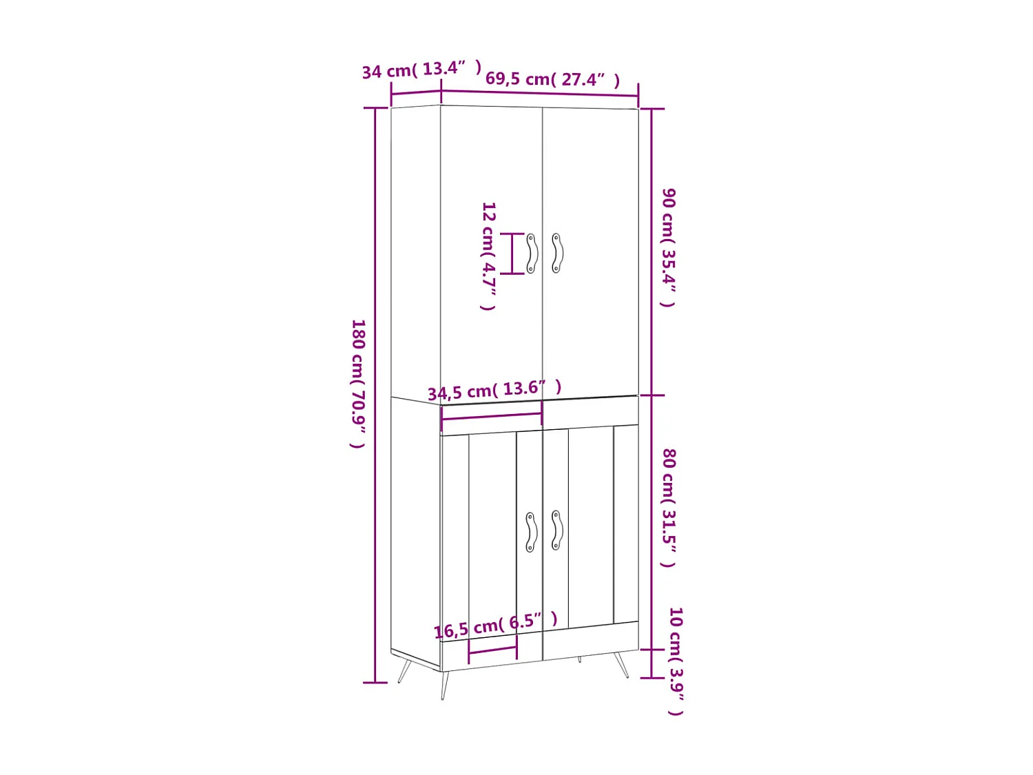 Highboard Räuchereiche 69,5x34x180 cm Holzwerkstoff
