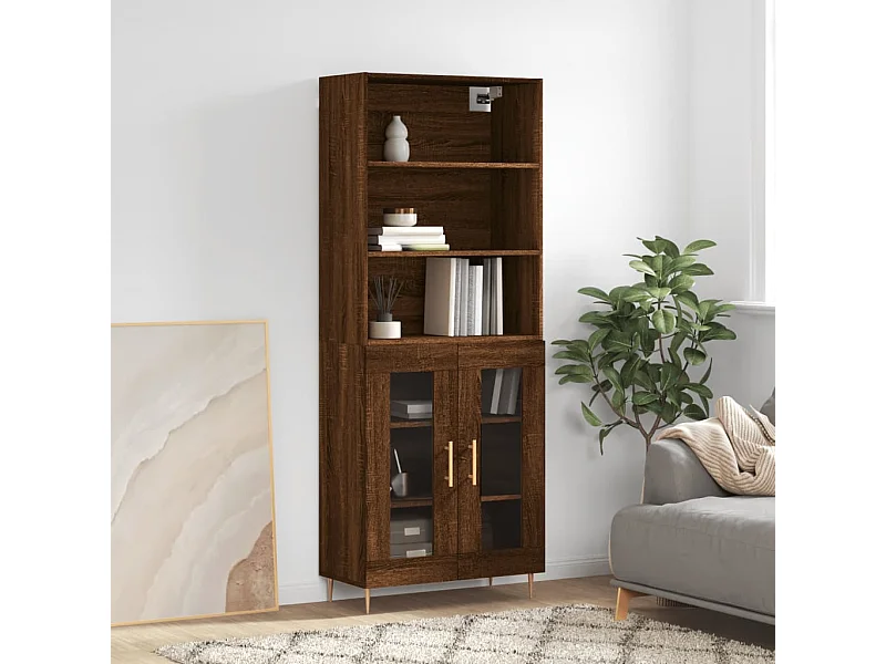 Buffet haut Chêne marron 69,5x34x180 cm Bois d'ingénierie