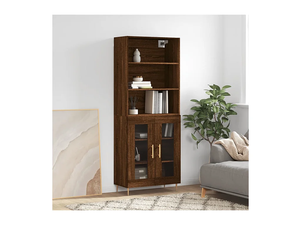 Hoge kast 69,5x34x180 cm bewerkt hout bruin eikenkleur