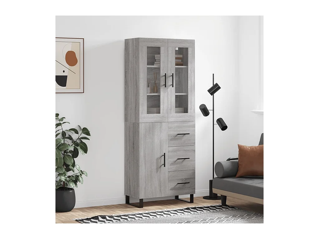 Credenza Grigio Sonoma 69,5x34x180 cm in Legno Multistrato