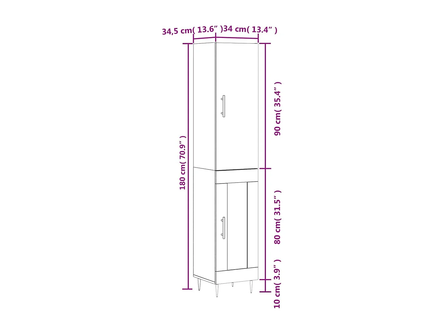 Buffet haut Chêne fumé 34,5x34x180 cm Bois d'ingénierie