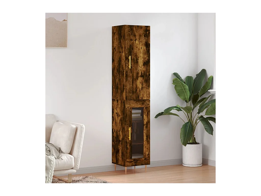 Buffet haut Chêne fumé 34,5x34x180 cm Bois d'ingénierie