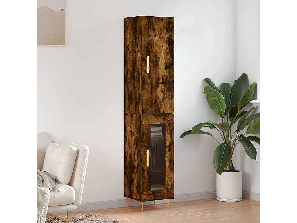 Aparador de madera contrachapada roble ahumado 34,5x34x180 cm