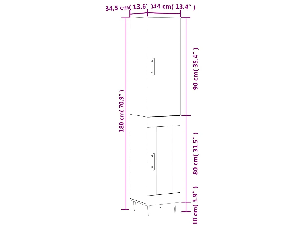 Aparador de madera contrachapada roble ahumado 34,5x34x180 cm