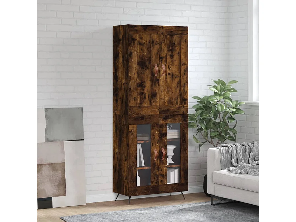 Buffet haut Chêne fumé 69,5x34x180 cm Bois d'ingénierie