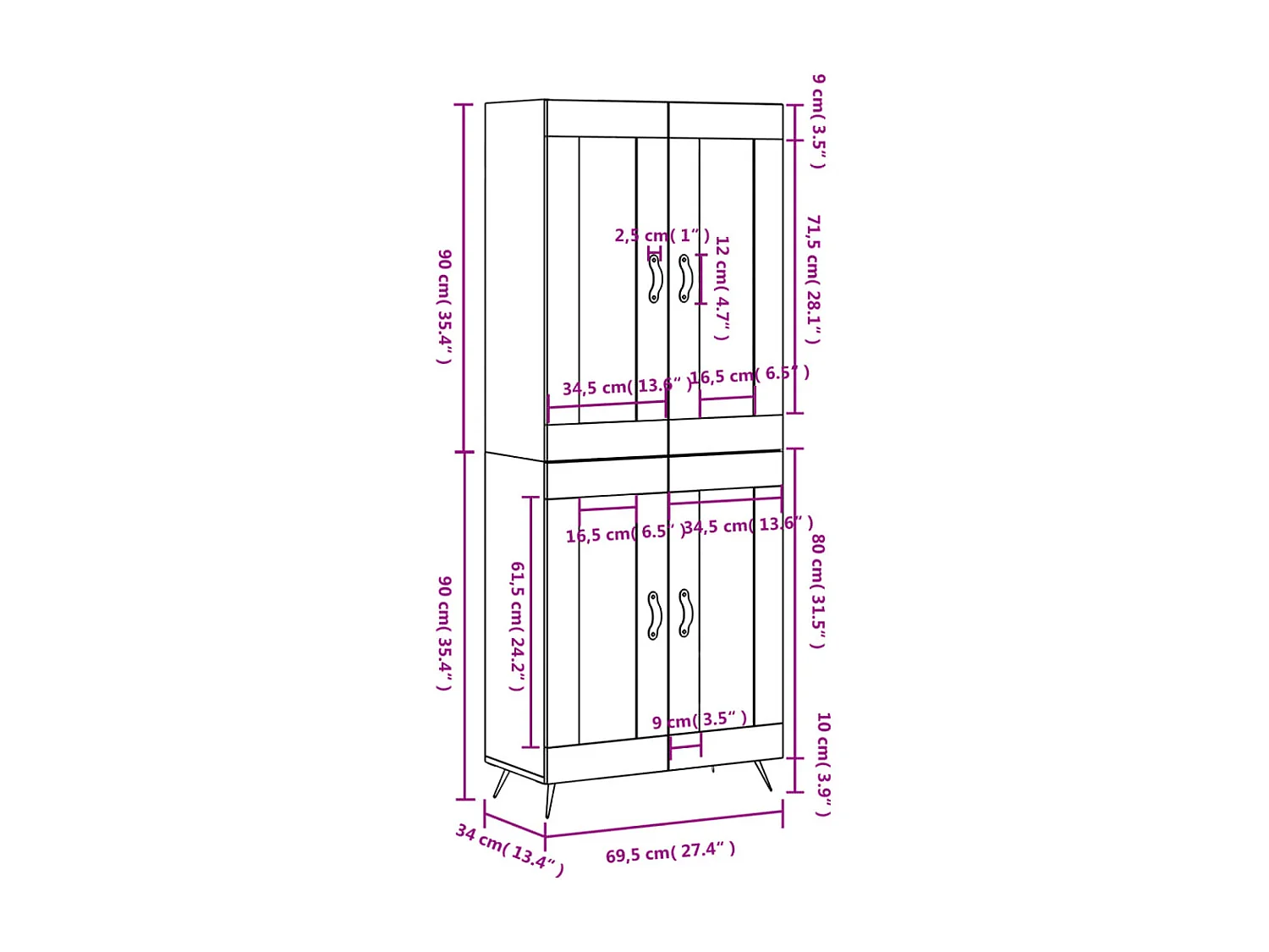 Buffet haut Chêne fumé 69,5x34x180 cm Bois d'ingénierie