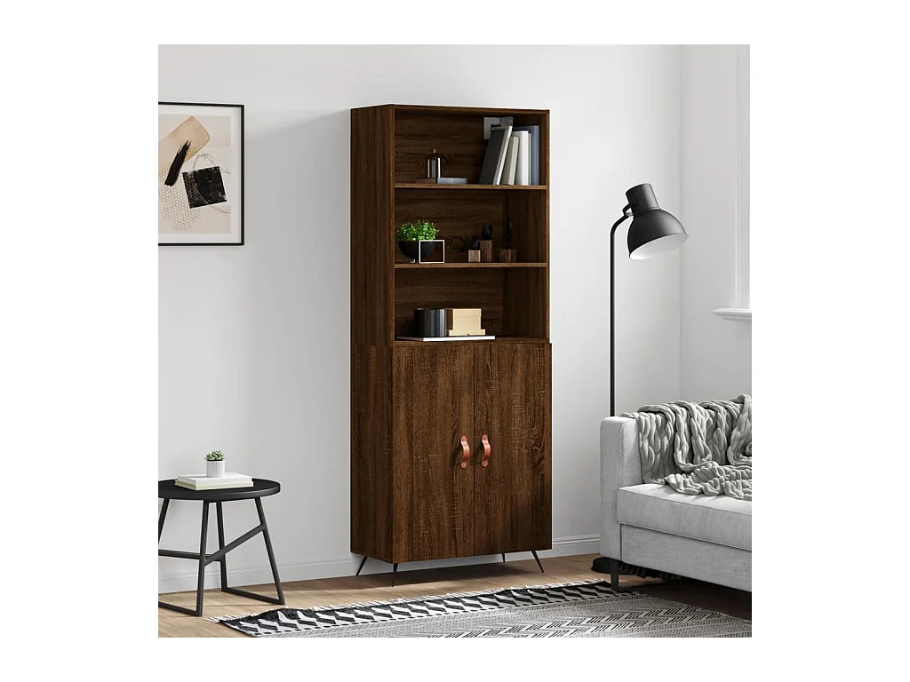 Hoge kast 69,5x34x180 cm bewerkt hout bruin eikenkleur