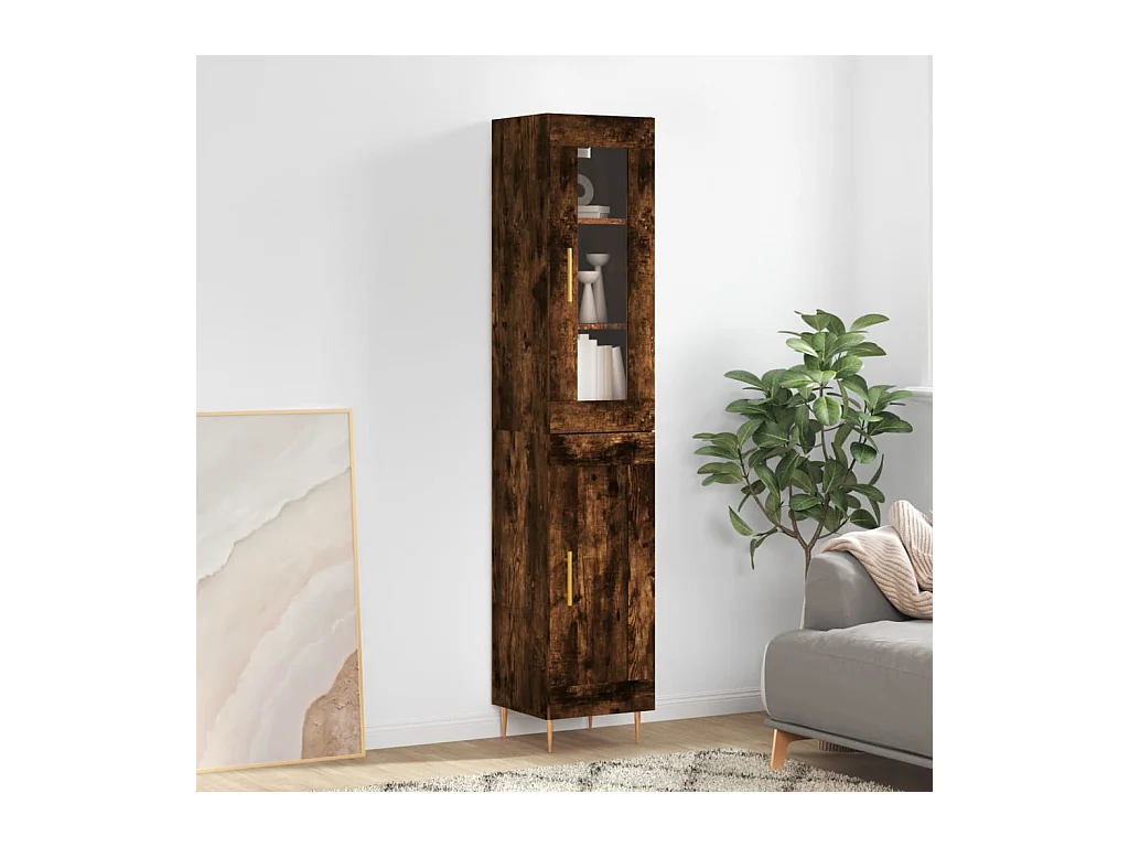 Buffet haut Chêne fumé 34,5x34x180 cm Bois d'ingénierie