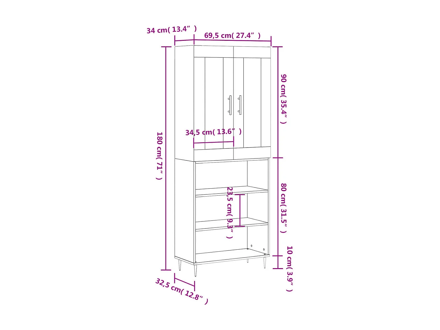 Highboard Räuchereiche 69,5x34x180 cm Holzwerkstoff