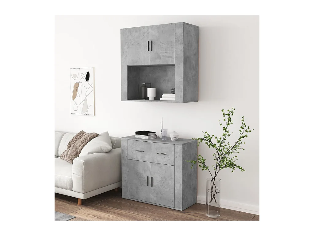 Buffet haut Gris béton Bois d'ingénierie