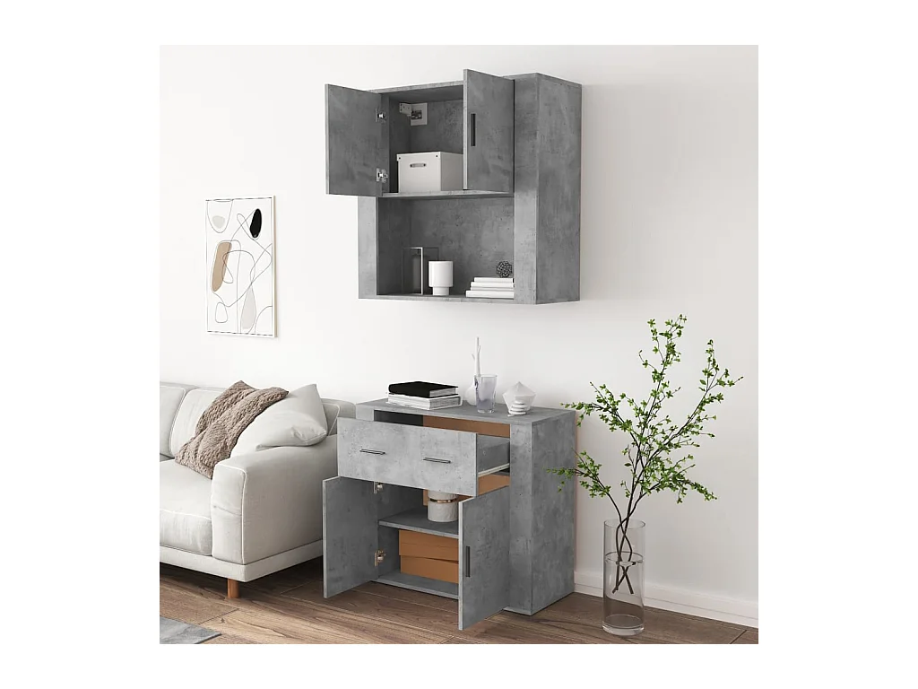 Buffet haut Gris béton Bois d'ingénierie