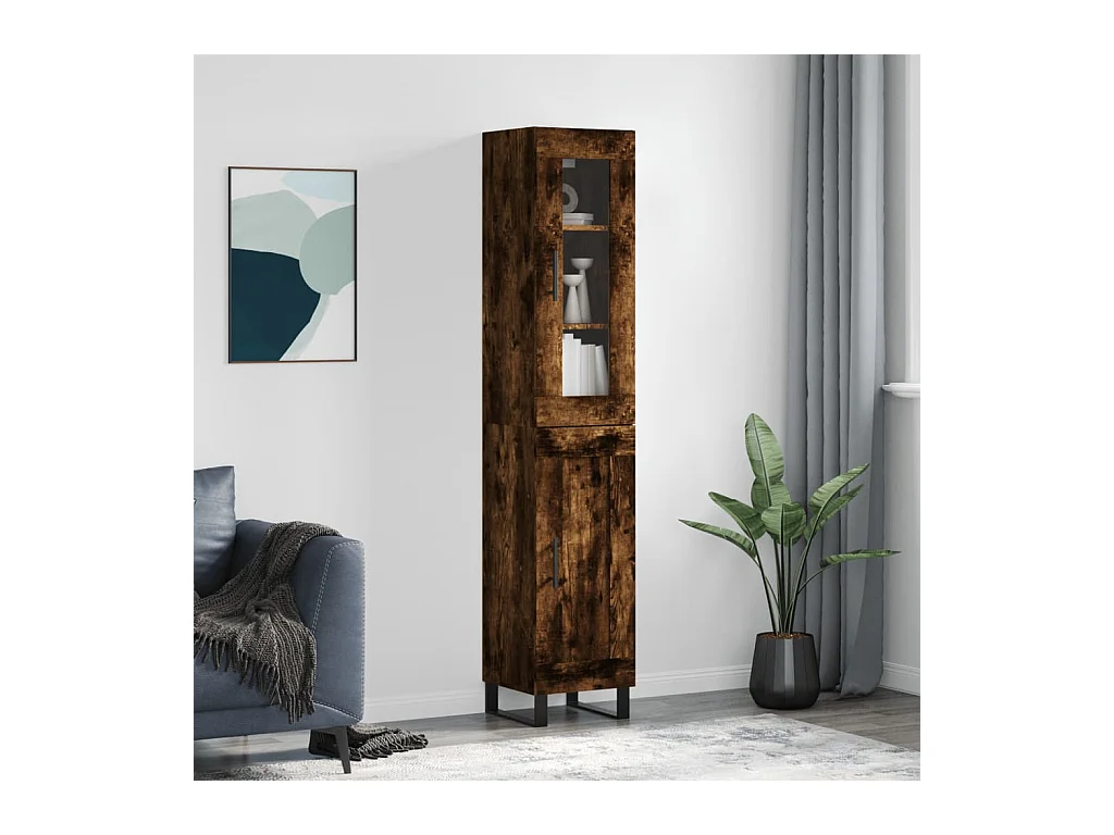 Buffet haut Chêne fumé 34,5x34x180 cm Bois d'ingénierie