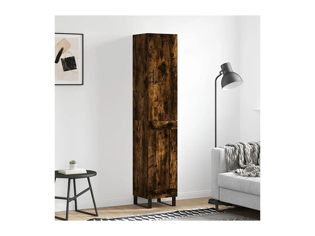 Buffet haut Chêne fumé 34,5x34x180 cm Bois d'ingénierie