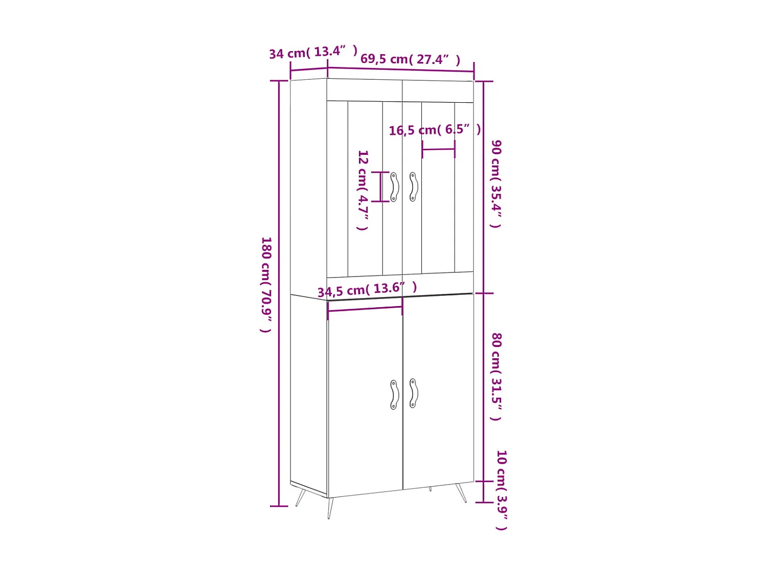 Highboard Sonoma-Eiche 69,5x34x180 cm Holzwerkstoff