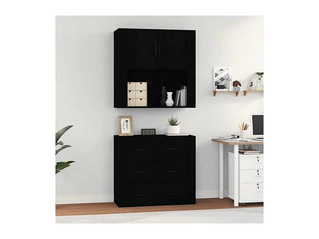 Buffet haut Noir Bois d'ingénierie