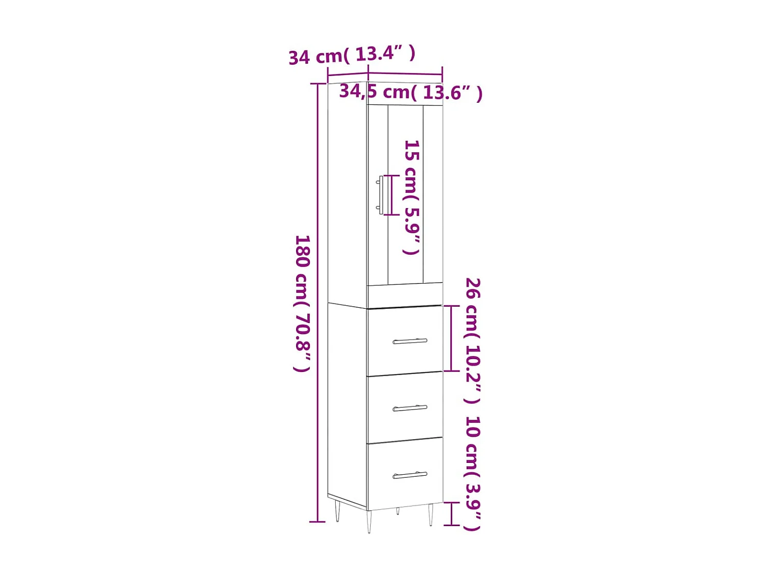 Buffet haut Sonoma gris 34,5x34x180 cm Bois d'ingénierie