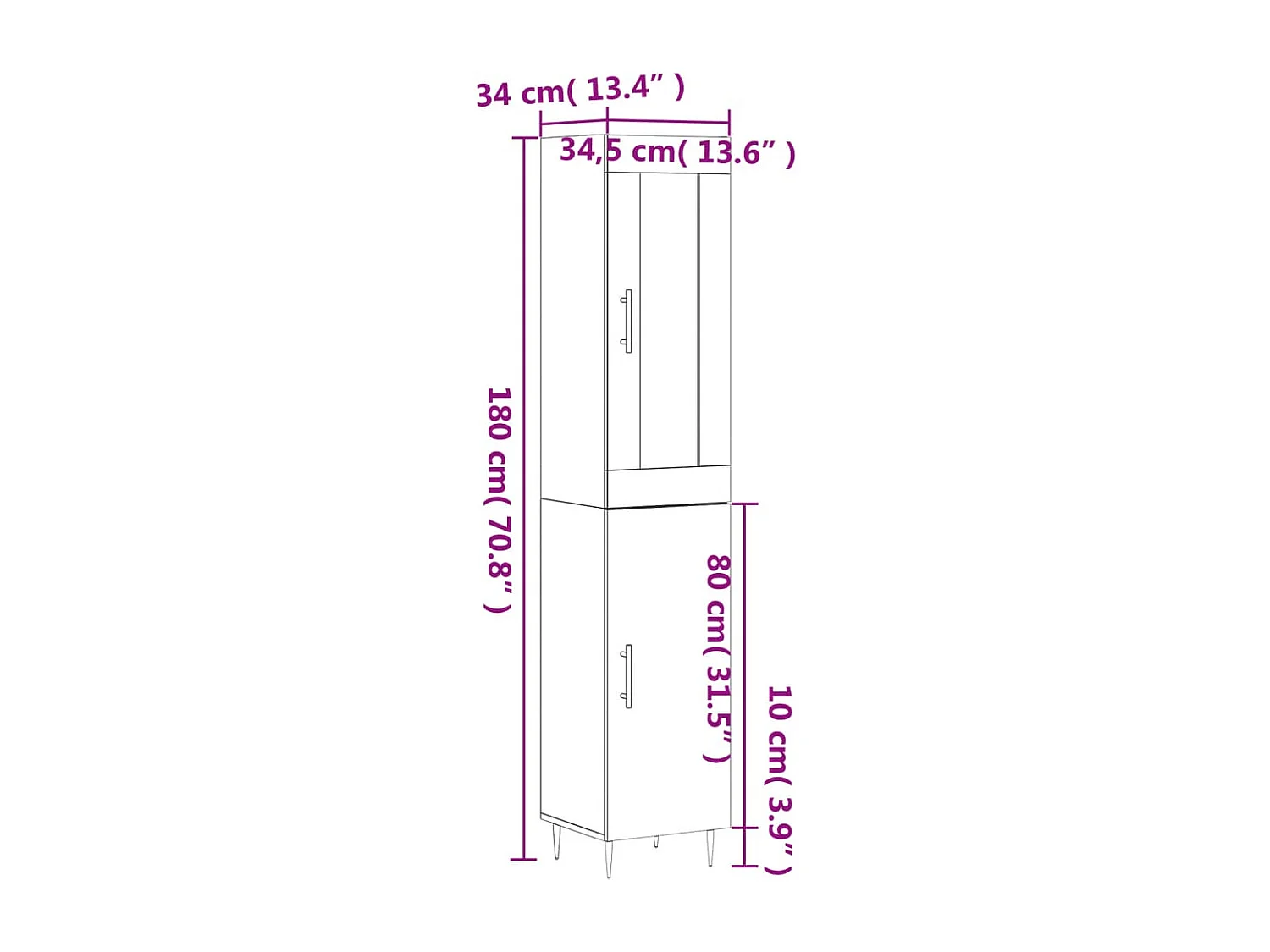 Buffet haut Sonoma gris 34,5x34x180 cm Bois d'ingénierie