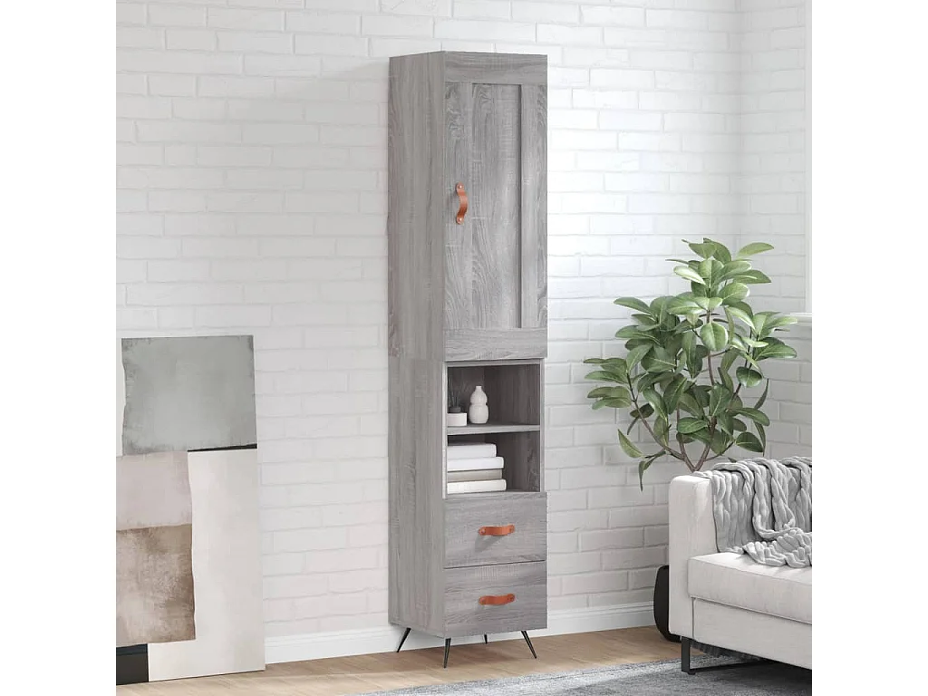 Hoge kast 34,5x34x180 cm bewerkt hout grijs sonoma eikenkleurig