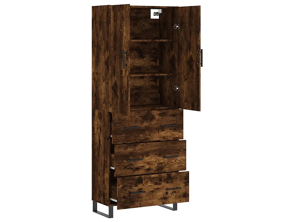 Hoge kast 69,5x34x180 cm bewerkt hout gerookt eikenkleurig